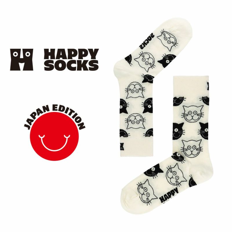 Happy Socks ハッピーソックス Cat （ キャット ）26-29.5cm クルー丈 ソックス JAPAN EDITION 靴下  ユニセックス メンズ 10233138