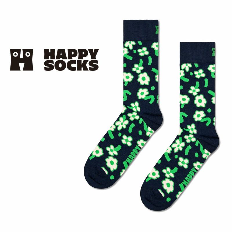 HappySocksハッピーソックスDancingFlower(ダンシングフラワー)ブラッククルー丈ソックス靴下ユニセックスメンズ＆レディースプレゼント無料ラッピングギフト10240042