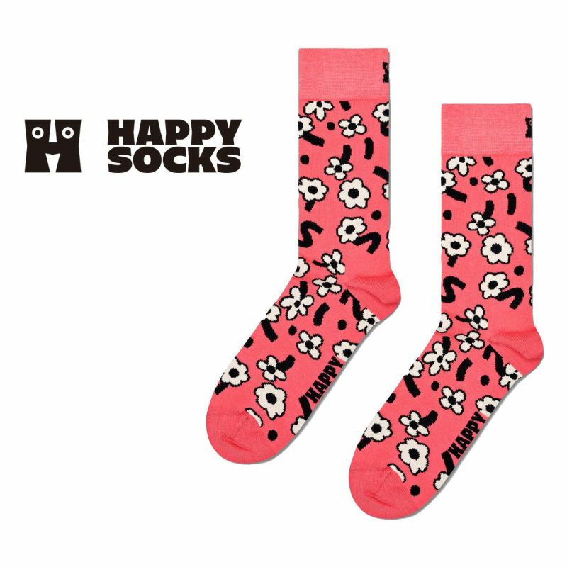 HappySocksハッピーソックスDancingFlower(ダンシングフラワー)ピンククルー丈ソックス靴下ユニセックスメンズ＆レディースプレゼント無料ラッピングギフト10240043