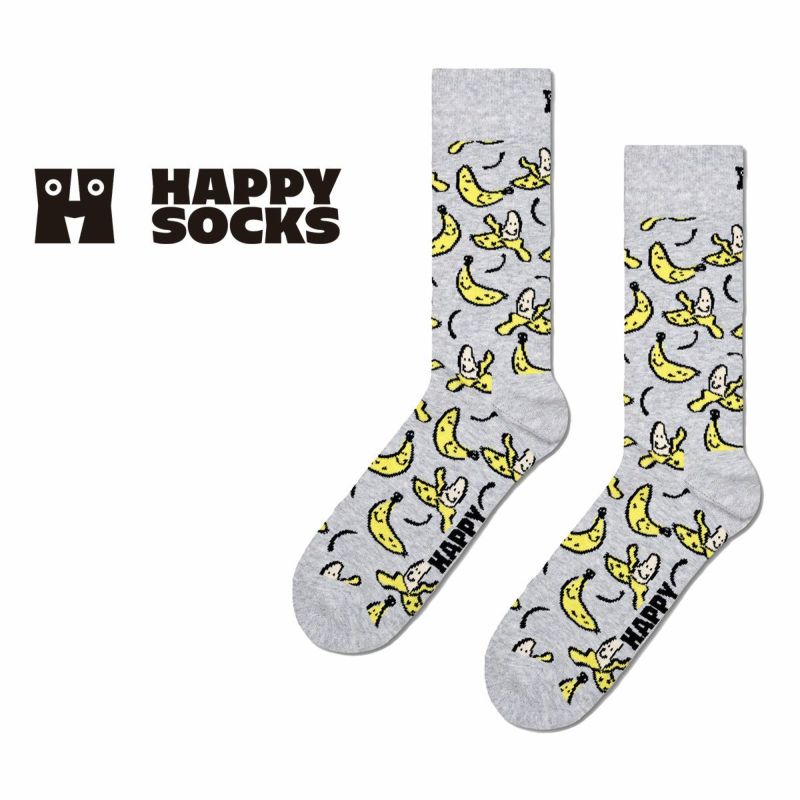 HappySocksハッピーソックスBanana(バナナ)ライトグレークルー丈ソックス靴下ユニセックスメンズ＆レディースプレゼント無料ラッピングギフト10240052