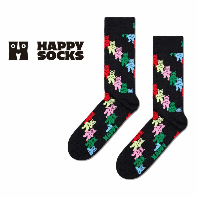 HappySocksハッピーソックスメンズ＆レディースプレゼント無料ラッピングギフトDancingCatsSockダンシングキャットクルー丈ソックス靴下10240070