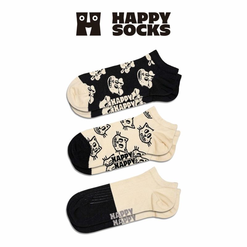 【3足セット】HappySocksハッピーソックスPetsCAT&DOGS(キャット＆ドッグ)スニーカー丈ソックス靴下ユニセックスメンズ＆レディースプレゼント無料ラッピングギフト10240117