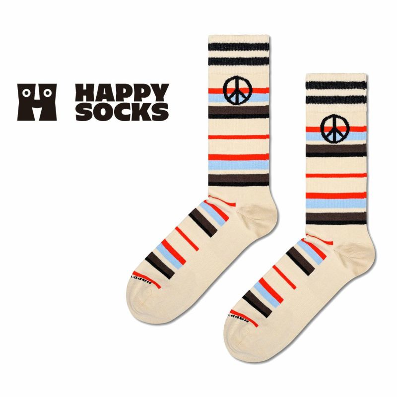 HappySocksハッピーソックスメンズ＆レディースプレゼント無料ラッピングギフトPeaceStripeSneakerSockピース＆ストライプ柄クルー丈スポーツソックス靴下10240106