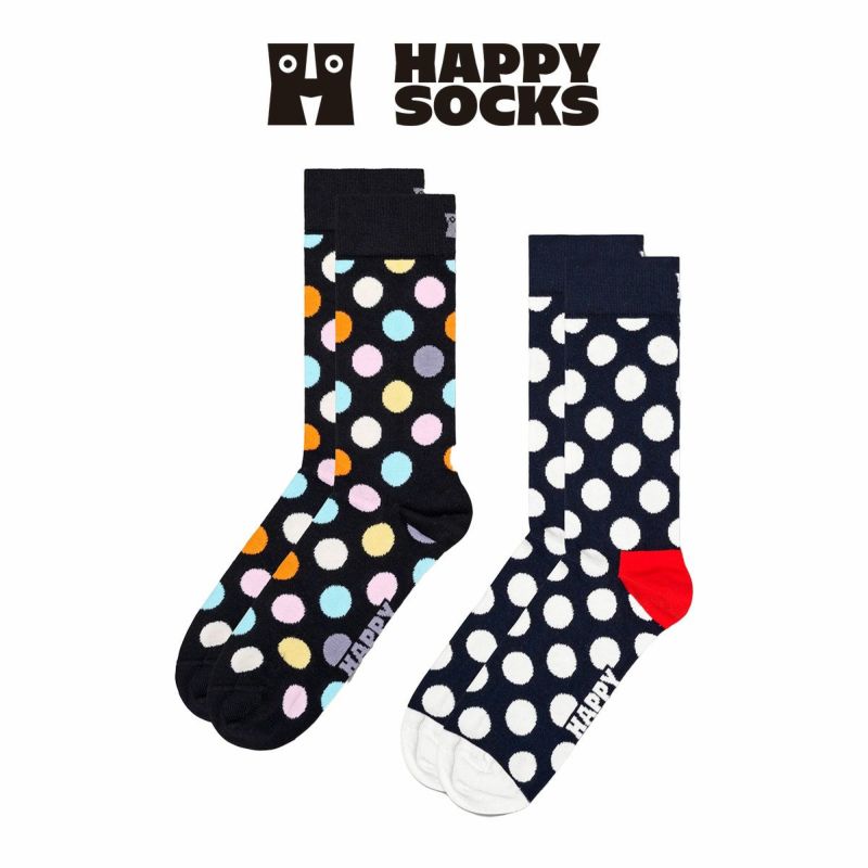 【2足セット】HappySocksハッピーソックスClassicBigDot（クラシックドット）オーガニックコットンクルー丈ソックス靴下ユニセックスメンズ＆レディースプレゼント無料ラッピングギフト10232028