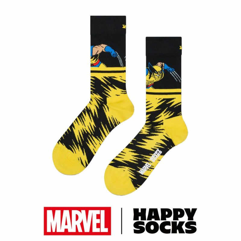 【Limited】HappySocksハッピーソックス×Marvel(マーベル)X-MEN（エックスメン）Wolverine（ウルヴァリン）クルー丈ソックスユニセックスメンズ＆レディースプレゼント無料ラッピングギフト14240100