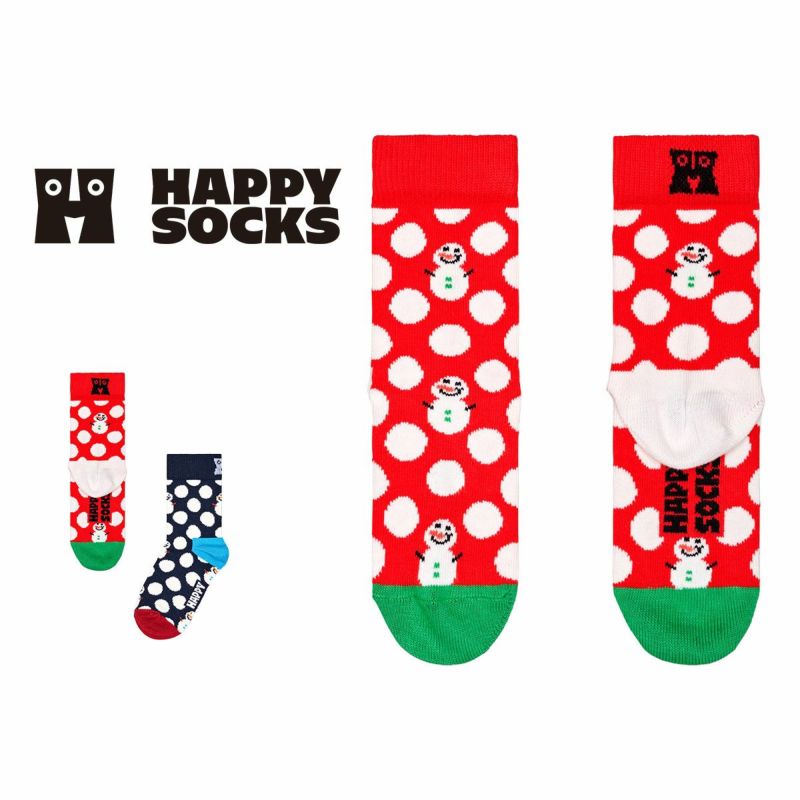 HappySocksハッピーソックスKidsBigDotSnowmanSock(キッズビッグドットスノーマン)kidssock子供クルー丈ソックス靴下KIDSジュニアキッズ12231019